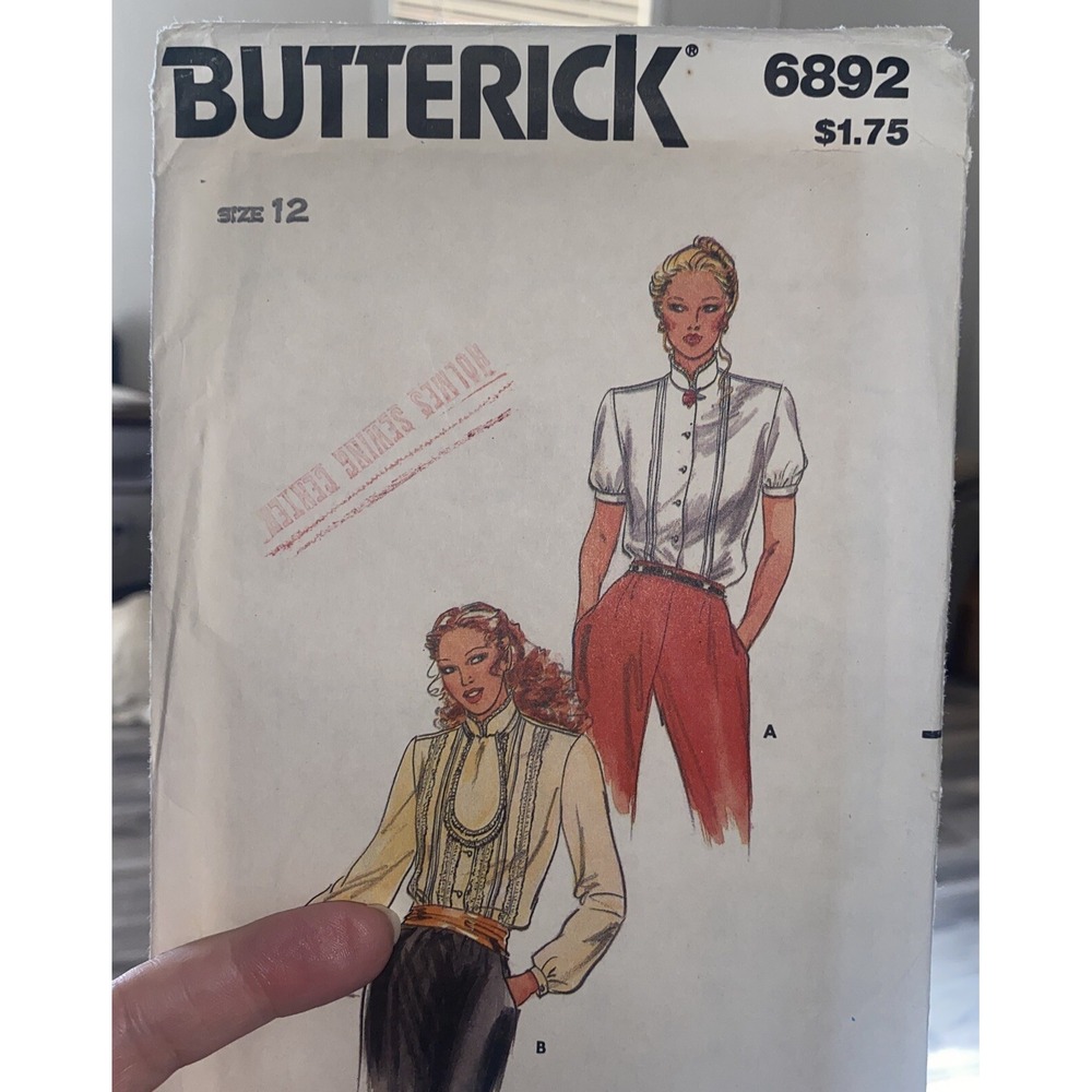 Butterick 6892 Vintage Sewing Pattern Blouse Lace Trim Tucks Jabot Size 12 UNCUT